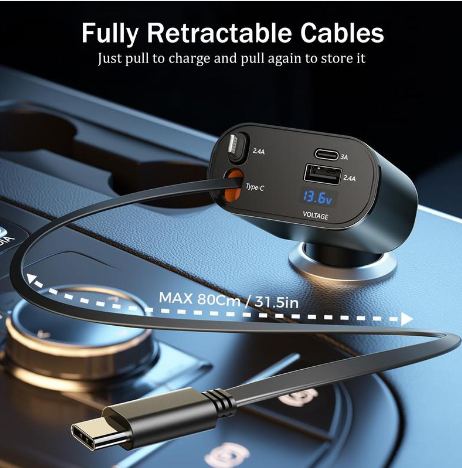 Cargador de auto retráctil 4 en 1 con cable