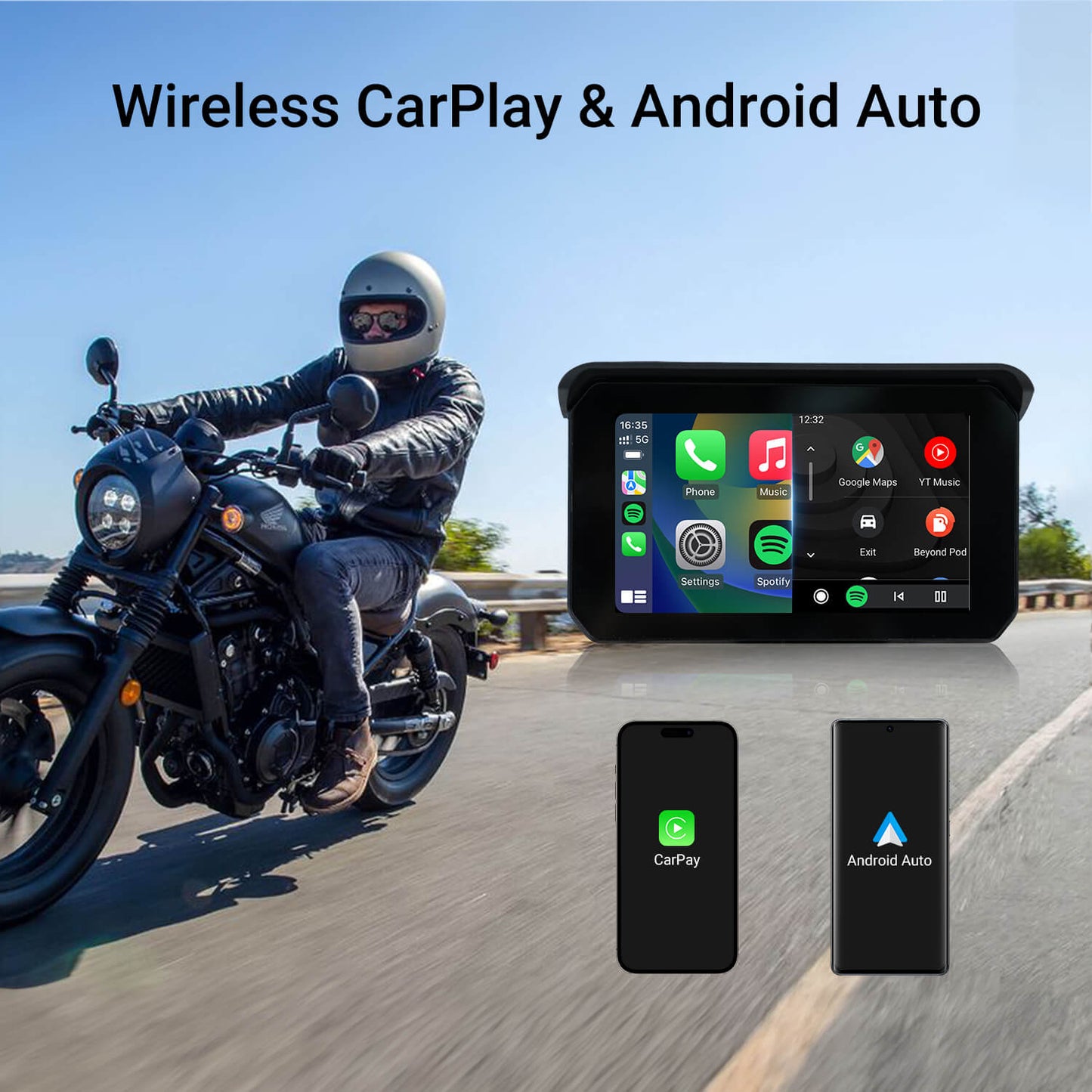 CarPlay Lite C5 SE Pantalla portátil para motocicleta con GPS | CarPlay/Android Auto inalámbrico
