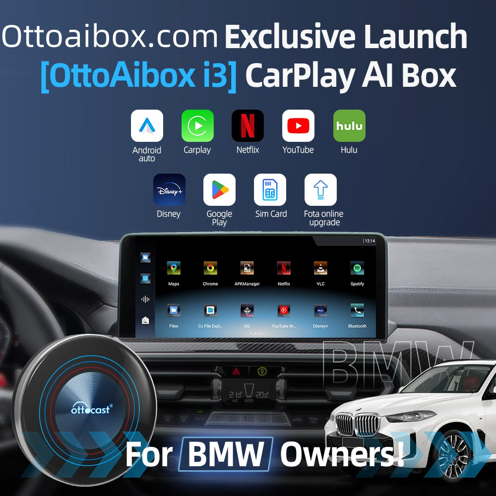 OttoAibox I3 BMW CarPlay AI Box | Netflix,Hulu,App Store + Wireless CarPlay&Wireless Android Auto
