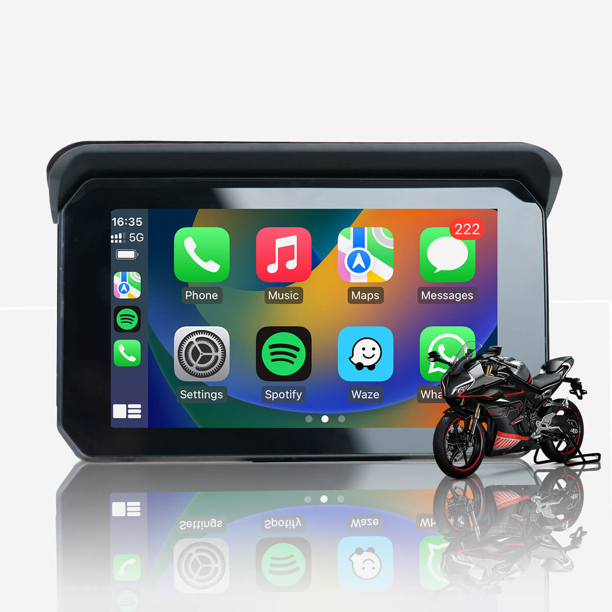 CarPlay Lite C5 SE Pantalla portátil para motocicleta con GPS | CarPlay/Android Auto inalámbrico