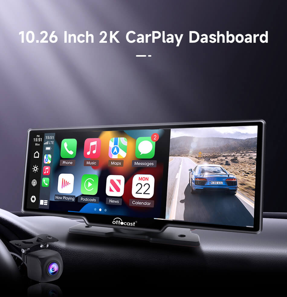 Pantalla portátil de 10" para auto con Apple CarPlay y Android Auto