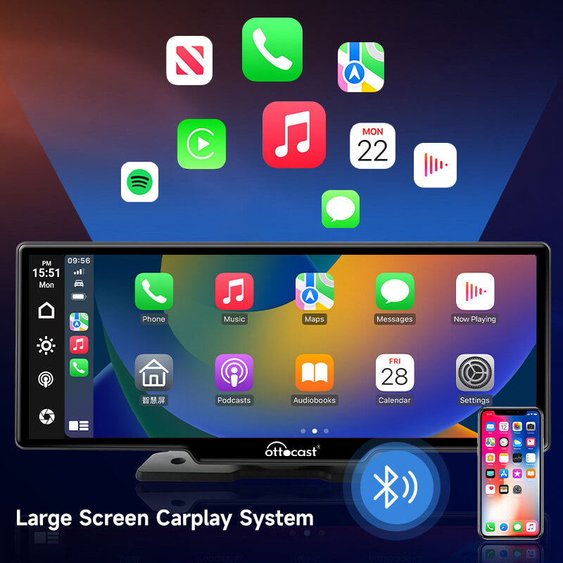 Pantalla portátil de 10" para auto con Apple CarPlay y Android Auto
