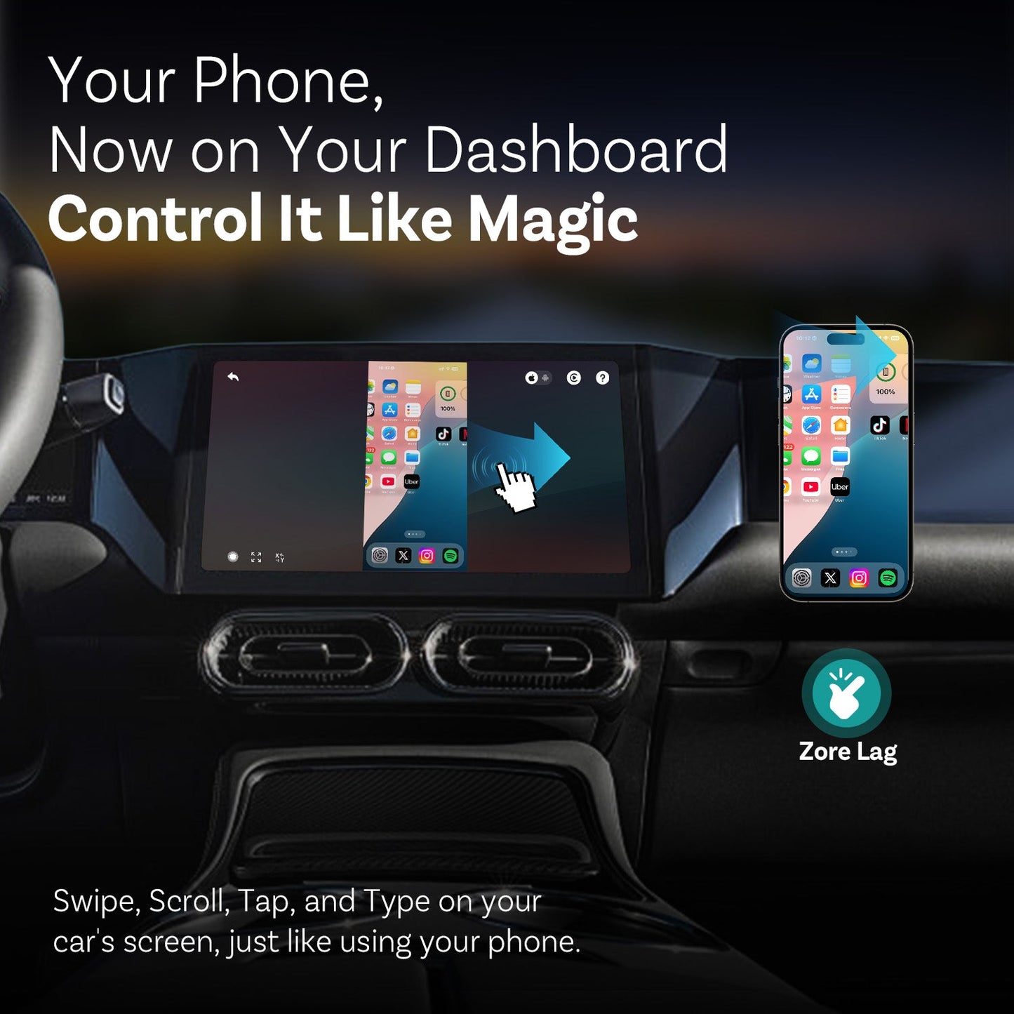 Mirror Touch |Screen Mirroring+Bi-Directional Control+Wireless CarPlay