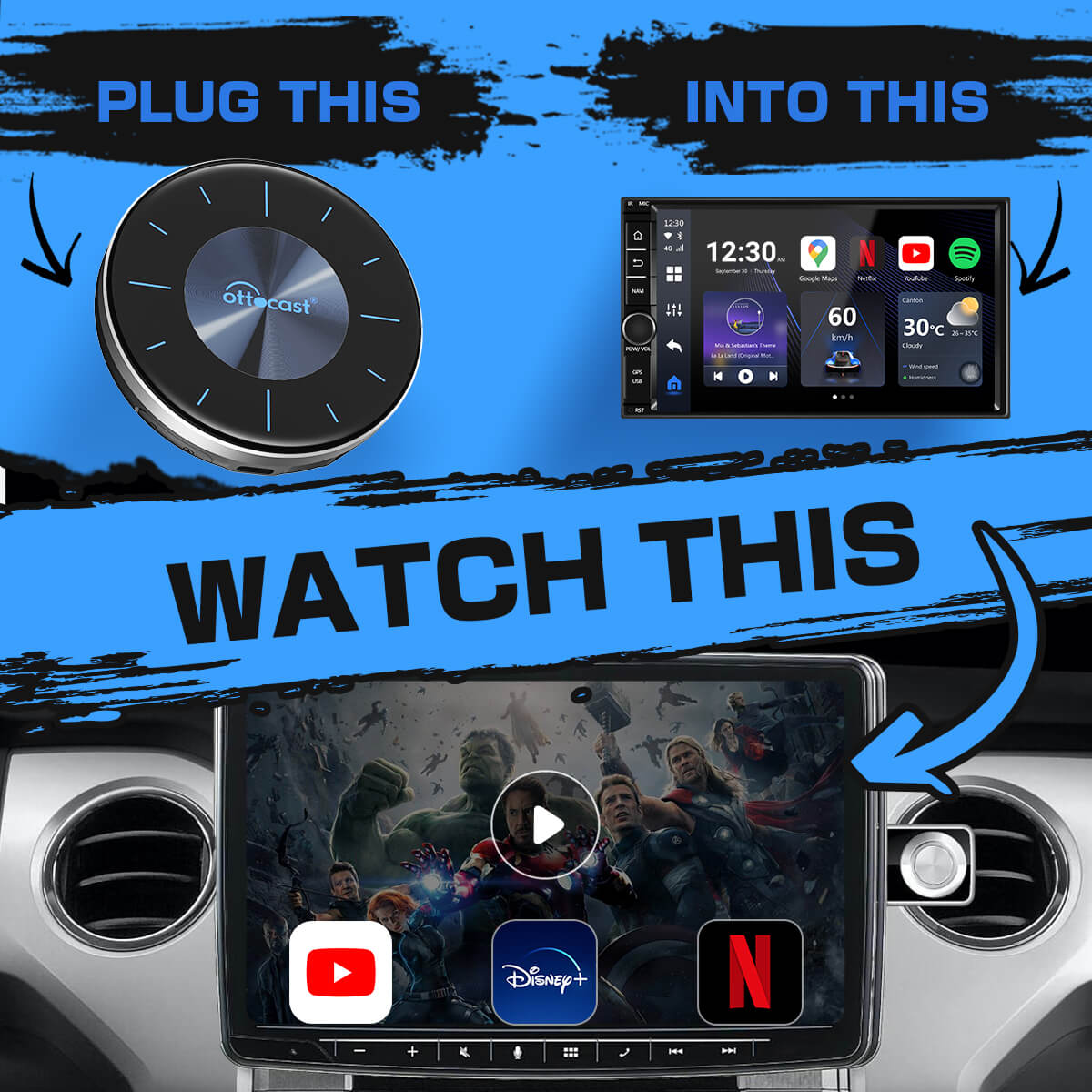OttoAibox P3 CarPlay AI Box | Netflix, Hulu, App Store + CarPlay inalámbrico & Android Auto inalámbrico