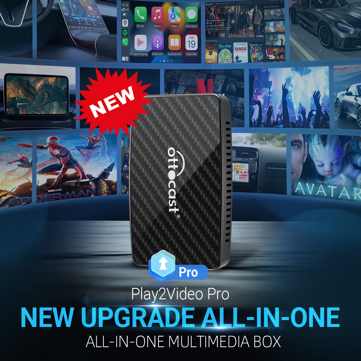 Play2Video Pro | Netflix, YouTube, Prime Video y CarPlay/Android Auto inalámbrico
