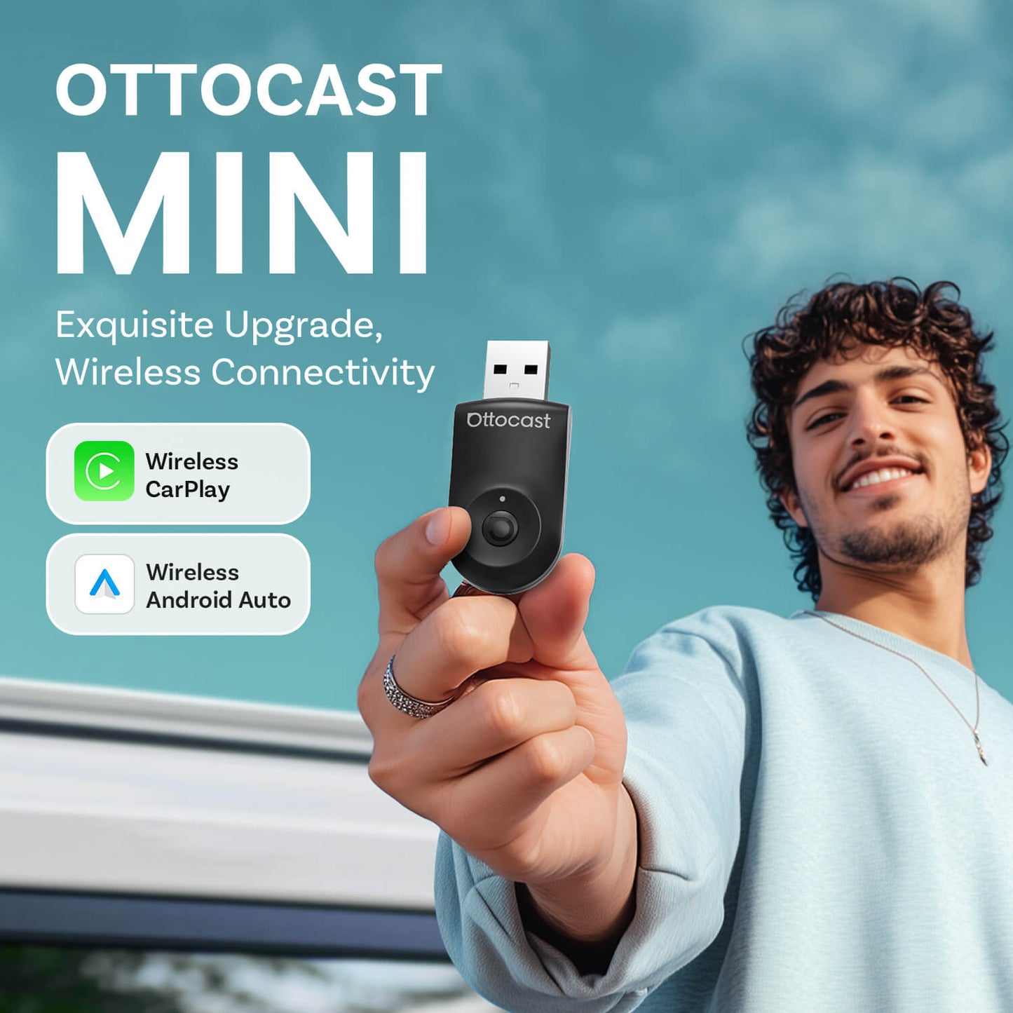 Ottocast Mini | CarPlay inalámbrico + Android Auto + Cambio con un solo clic