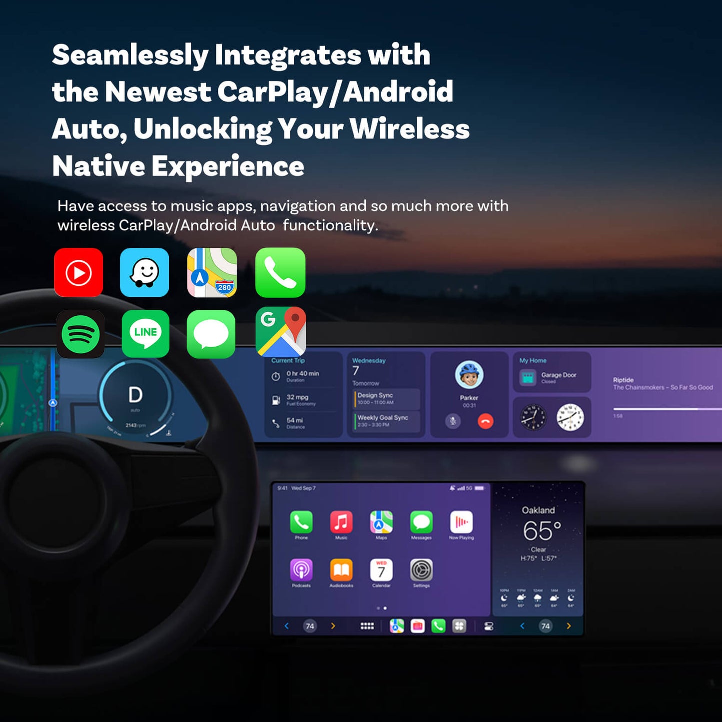 Ottocast Mini | CarPlay inalámbrico + Android Auto + Cambio con un solo clic
