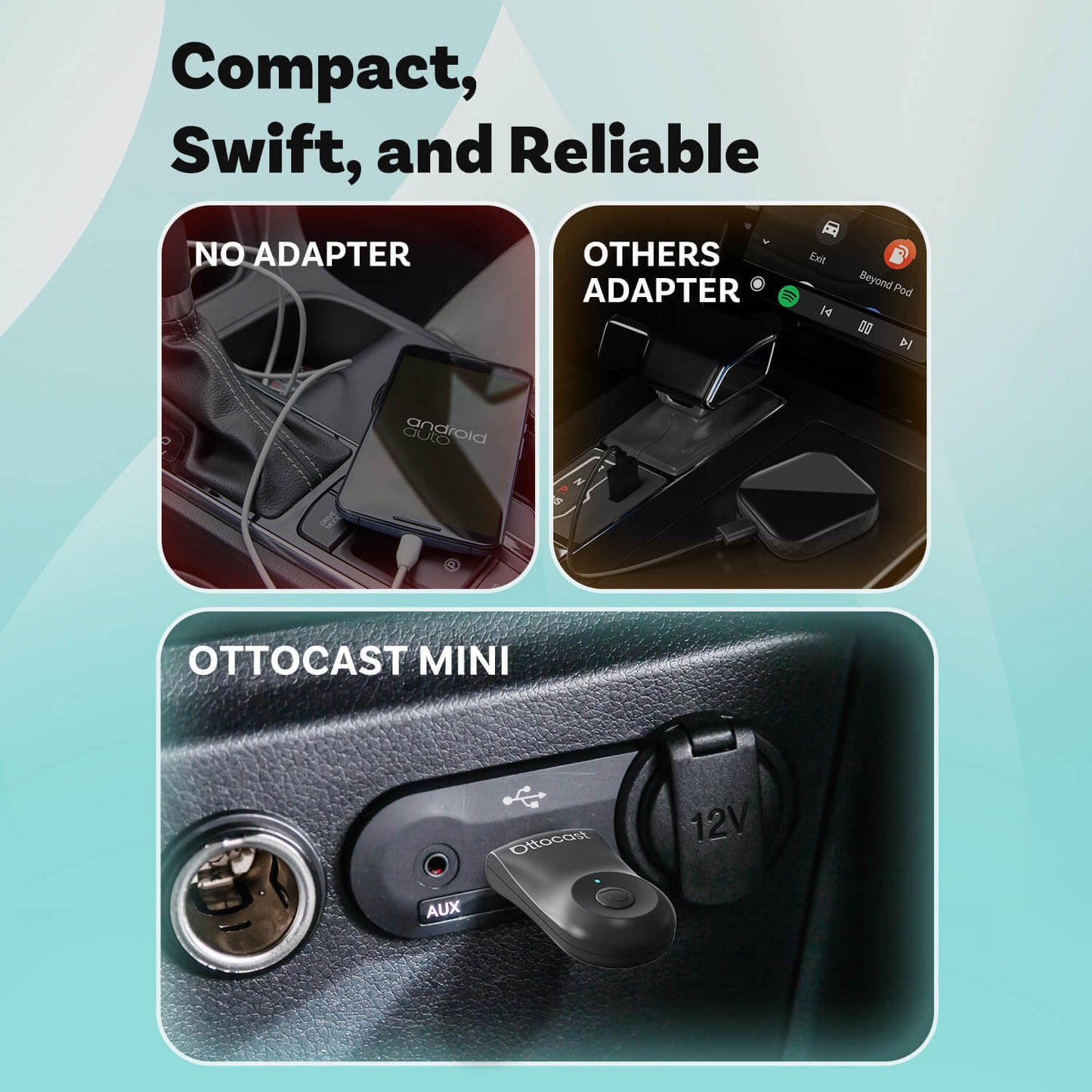 Ottocast Mini | CarPlay inalámbrico + Android Auto + Cambio con un solo clic