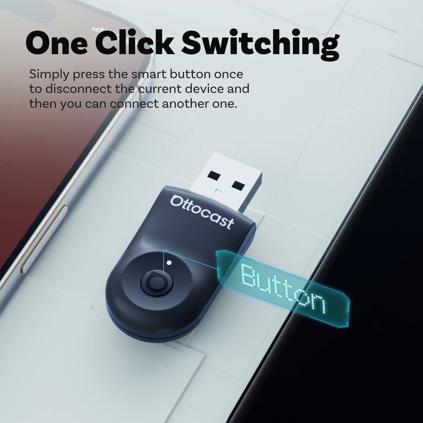 Ottocast Mini | CarPlay inalámbrico + Android Auto + Cambio con un solo clic