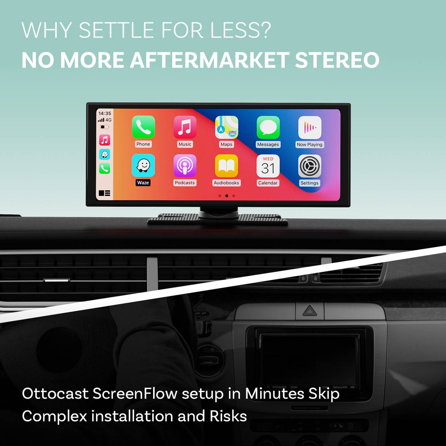 Ottocast ScreenFlow Pantalla portátil para auto | Netflix, YouTube, Prime Video y CarPlay/Android Auto inalámbrico