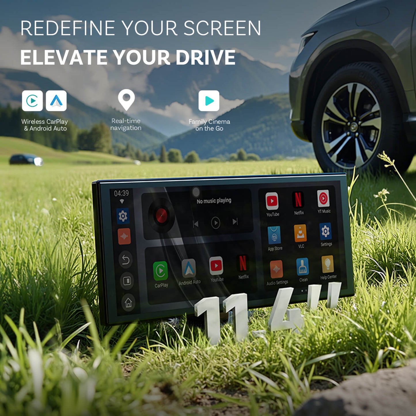 Ottocast ScreenFlow Pantalla portátil para auto | Netflix, YouTube, Prime Video y CarPlay/Android Auto inalámbrico