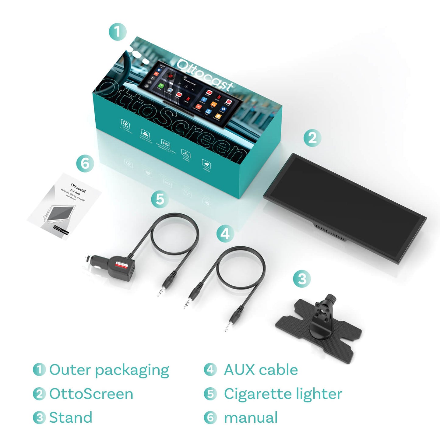 Ottocast ScreenFlow Pantalla portátil para auto | Netflix, YouTube, Prime Video y CarPlay/Android Auto inalámbrico