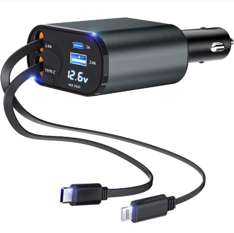 Cargador de auto retráctil 4 en 1 con cable