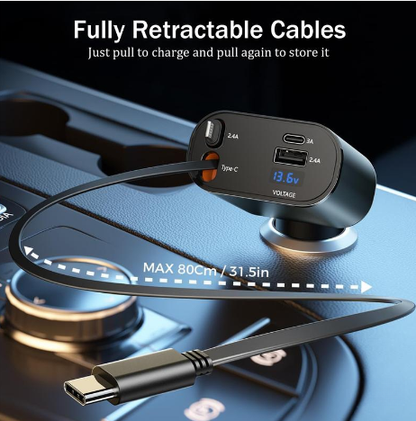 Cargador de auto retráctil 4 en 1 con cable