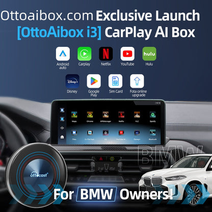 OttoAibox I3 BMW CarPlay AI Box | Netflix,Hulu,App Store + Wireless CarPlay&Wireless Android Auto