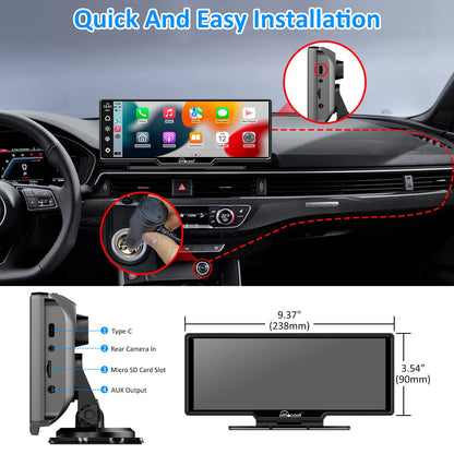Pantalla portátil de 10" para auto con Apple CarPlay y Android Auto
