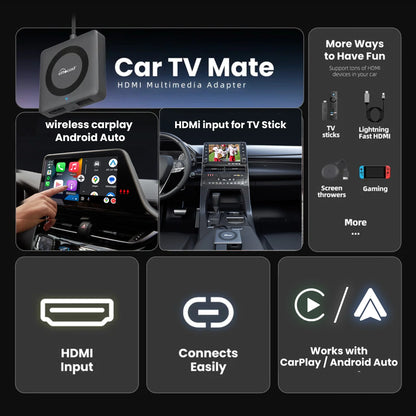 Car TV Mate Pro | Streaming HDMI + Fire TV Stick + Screen Mirroring + CarPlay y Android Auto Inalámbricos